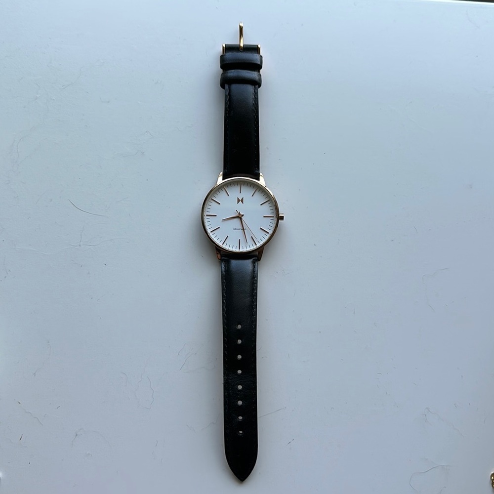 MVMT Boulevard Watch | Black Genuine Leather | Rose Gold |